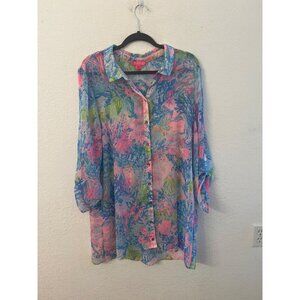 Lilly Pulitzer Natalie shirt dress cover up Womens Tunic size XL Tropical Print